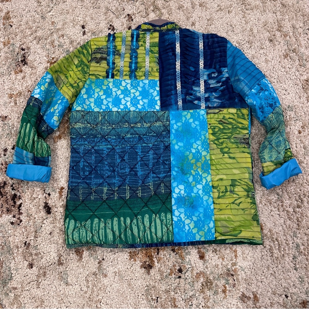 Patchwork Blue & Green Open-Front Jacket By Jane … - image 7